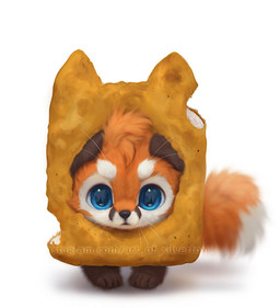 ambiguous_gender blue_eyes bread chicken_meat chicken_nugget countershading feral food fur in_bread meat orange_body simple_background solo whiskers white_background silverfox5213 cat_breading big_nug canid canine fox mammal red_fox true_fox digital_media_(artwork) digital_painting_(artwork) meme painting_(artwork)