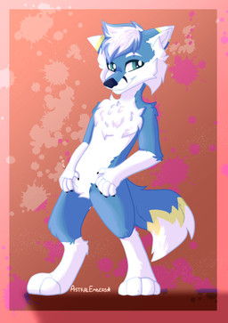 4_toes 5_fingers abstract_background anthro biped blue_body blue_fur border chest_tuft claws countershade_fur countershade_torso countershading digitigrade facial_tuft feet fingers front_view fur hair looking_at_viewer male male_anthro pointy_ears solo tail toes tuft astralembers18 look_fox canid canine fox mammal 2024 absurd_res hi_res portrait signature