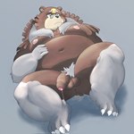 anthro balls belly black_nose bodily_fluids brown_body genital_fluids genitals humanoid_genitalia humanoid_hands humanoid_penis kemono lying male moobs navel nipples overweight overweight_male penis precum pubes solo gomdepp nintendo pokemon pokemon_legends_arceus bear generation_8_pokemon mammal pokemon_(species) ursaluna 1:1 2022 hi_res