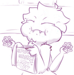 anthro cookie crumbs eating fangs food happy male multi_arm multi_eye multi_limb simple_background solo teeth websheck websly arachnid arthropod spider shaded simple_shading sketch