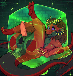 anal anal_penetration animal_genitalia anthro black_body black_lips black_scales brown_hair ear_piercing ear_ring erection eyeliner eyeshadow genital_slit genitals gold_(metal) gold_jewelry hair horn jewelry lips makeup male penetration penis piercing pink_penis red_body red_scales restrained ring_piercing scales slime_tentacle solo surprised tail tentacle_in_ass tentacle_penetration tentacles wings ambysweetdragon mythology opal_(dragontheseballz) dragon gelatinous_cube mythological_creature mythological_scalie scalie absurd_res hi_res