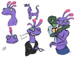 anthro clothing duo eyewear food glasses hand_holding hat headgear headwear hug jacket kissing_cheek male male/male smile topwear dump_lings_png blink-182 disney monsters_inc pixar lucas_rodgers_(dump_lings_png) randall_boggs alligatorid crocodilian monster reptile scalie hi_res signature