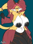 3:4 absurd_res accessory anthro areola athosvds bell bell_bracelet bell_choker bell_collar bell_on_tail big_breasts black_areola black_nipples blue_eyes breasts cheek_tuft chest_tuft collar collar_only delphox eyebrows eyewear eyewear_only facial_tuft female female_anthro fur furgonomics generation_6_pokemon glasses glasses_only green_eyes hair heterochromia hi_res huge_breasts hybrid inner_ear_fluff jewelry mammal mature_anthro mature_female mostly_nude mostly_nude_anthro mostly_nude_female nintendo nipples nude nude_anthro nude_female pokemon pokemon_(species) pubes red_hair red_inner_ear_fluff solo tail tail_accessory tail_bell tail_bracelet tail_jewelry thick_thighs tuft wearing_glasses yellow_body yellow_fur