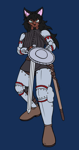 anthro armor breasts buckler clothed clothing ear_piercing facial_piercing female fur hair melee_weapon nose_piercing piercing scabbard solo sword weapon sheep_magik domestic_cat felid feline felis mammal alpha_channel digital_media_(artwork) hi_res