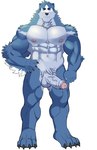 abs anthro balls biceps blue_body blue_fur erection foreskin fur genitals humanoid_genitalia humanoid_penis looking_at_viewer male manly muscular muscular_male navel nipples nude pecs penis quads red_eyes simple_background smile solo white_background itsdhani canid canine canis mammal absurd_res hi_res