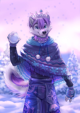 anthro biped bottomwear claws clothed clothed_anthro clothed_male clothing collar crown fingers front_view fully_clothed fully_clothed_anthro fully_clothed_male fur hair headgear looking_at_viewer male male_anthro outside sky snow snowing solo standing tail topwear winter koul skylar_(twihusky) canid canine canis domestic_dog husky mammal nordic_sled_dog spitz 2026 digital_drawing_(artwork) digital_media_(artwork) hi_res