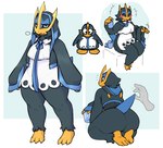 annoyed anthro beak big_butt biped black_body black_hair blue_body blue_eyes blush butt disembodied_hand duo female hair kneeling multicolored_body open_mouth open_smile sitting smile solo_focus yellow_beak yellow_body iriedono club_penguin nintendo pokemon avian bird empoleon generation_4_pokemon penguin pokemon_(species) 2023 digital_media_(artwork)