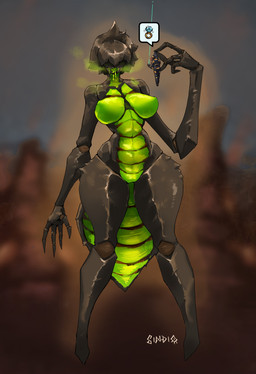 arthropod_abdomen big_breasts bodily_fluids breasts duo exoskeleton featureless_crotch female huge_hips larger_female larger_humanoid macro male navel nipples saliva size_difference small_waist smaller_human smaller_male thick_thighs wide_hips sindio helldivers bile_titan human humanoid mammal terminid absurd_res hi_res