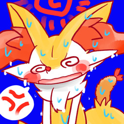 ambiguous_anthro ambiguous_gender anthro biped blush blush_stickers bodily_fluids cross-popping_vein food heat_(temperature) leaning leaning_forward object_in_tail open_mouth outside shrimp_(food) simple_background snout solo speech_bubble spiral spiral_eyes standing sun sweat sweatdrop tail text_box annyui0611 nintendo pokemon braixen canid generation_6_pokemon mammal pokemon_(species) 1:1 2024 bust_portrait digital_drawing_(artwork) digital_media_(artwork) hi_res japanese_description pictographics portrait translated_description