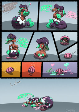 after_transformation big_breasts big_butt breasts busty_feral butt crown dialogue duo female female/female feral fin green_eyes green_hair green_nipples green_nose hair headgear multicolored_hair navel navel_piercing nipples penetration piercing pseudo_hair purple_hair ridiculous_fit simple_eyes squish tentacle_hair tentacles text tight_fit yellow_eyes chabble nintendo pokemon splatoon marina_(splatoon) pearl_(splatoon) aquatic bivalve clam generation_7_pokemon mollusk pokemon_(species) primarina comic english_text hi_res