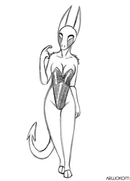 anthro breasts cleavage clothed clothing female hell latex playful seductive solo arwokom demon black_and_white monochrome