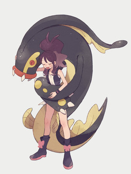 ambiguous_gender bodily_fluids brown_hair claws clothing duo eyes_closed female feral footwear hair happy hug multicolored_body open_mouth shoes simple_background socks sweat two_tone_body himetya105 nintendo pokemon hilda_(pokemon) eelektross generation_5_pokemon human mammal pokemon_(species) 2025 3:4 hi_res