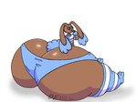 anthro big_butt black_sclera blue_clothing blue_crop_top blue_ears blue_eyelids blue_eyes blue_eyeshadow blue_legwear blue_panties blue_shirt blue_stockings blue_tail blue_topwear blue_underwear blush buckteeth butt clothing crop_top eyeshadow femboy fluffy fluffy_tail huge_butt huge_thighs hyper hyper_butt legwear looking_at_butt looking_at_viewer looking_back makeup male navel panties pattern_clothing pattern_legwear pattern_shirt pattern_stockings pattern_topwear rear_view scut_tail shirt short_tail simple_background sitting solo stockings striped_clothing striped_crop_top striped_legwear striped_shirt striped_stockings striped_topwear stripes tail teeth thick_thighs thigh_highs tight_clothing topwear underwear white_background white_clothing white_crop_top white_legwear white_stockings white_topwear decentfailure2319 nintendo pokemon ethan_(reathe) generation_4_pokemon lopunny pokemon_(species) 2022 alternate_version_at_source cel_shading colored digital_drawing_(artwork) digital_media_(artwork) shaded