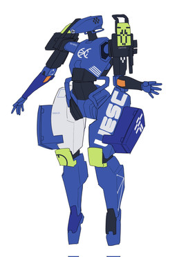 5_fingers ambiguous_gender anthro blue_body eyeless featureless_feet feet fingers knee_pads machine not_furry simple_background solo text thick_thighs white_background wide_hips gyrbdark bungie marathon_(series) robot robot_anthro 2026 digital_drawing_(artwork) digital_media_(artwork) english_text full-length_portrait hi_res portrait