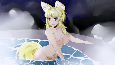 barely_visible_genitalia barely_visible_vulva bathing big_breasts blonde_hair blue_eyes breasts fangs female genitals hair happy hot_spring long_hair navel night nipples nude outside pose scar smile solo sponge standing teeth vulva water wet meryiel magical_pokaan mythology liru_(magical_pokaan) animal_humanoid canid canid_humanoid canine humanoid mammal mammal_humanoid mythological_canine mythological_creature werecanid werecanine werecreature werewolf 16:9 2019 digital_media_(artwork) hi_res pinup widescreen