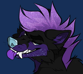 anthro black_body black_fur blep blue_eyes blue_nose cheeky chest_tuft cosmic_hair ethereal_hair eyebrows fangs fur male multicolored_body purple_body purple_fur purple_mouth sassy simple_background snarling solo sparkles teeth tongue tongue_out transparent_background tuft two_tone_body shira_tekzer kitsunaki canid canine fox mammal 2026 alpha_channel headshot_portrait hi_res portrait shaded