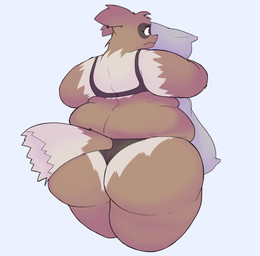 anthro big_butt black_bra black_clothing black_outline black_panties black_underwear bra brown_body brown_eyes brown_fur butt clothing eyebrows eyelashes female frilly frilly_clothing frilly_panties frilly_underwear fur hug hugging_object hugging_pillow love_handles mouth_closed nervous obese obese_anthro obese_female outline overweight overweight_anthro overweight_female panties pillow rear_view simple_background solo tail underwear white_background bee-unit nintendo pokemon generation_3_pokemon pokemon_(species) zigzagoon 2023 digital_media_(artwork) hi_res portrait shaded soft_shading three-quarter_portrait