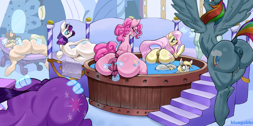 animal_genitalia animal_vulva anus big_butt blonde_hair blue_body bodily_fluids butt cowboy_hair cutie_mark dock_(anatomy) equine_anus equine_genitalia equine_vulva eyelashes eyeshadow female feral genital_fluids genitals grey_body grin group hair hooves horn huge_butt inside long_hair lying makeup multicolored_hair navel on_side orange_body partially_submerged pink_body pink_hair pink_tail puffy_anus purple_body purple_hair purple_tail quadruped rainbow_hair smile spread_anus spreading tail teeth thick_thighs unicorn_horn vaginal_fluids vulva water white_body wings yellow_body yellow_tail papudor friendship_is_magic hasbro my_little_pony mythology applejack_(mlp) derpy_hooves_(mlp) fluttershy_(mlp) pinkie_pie_(mlp) rainbow_dash_(mlp) rarity_(mlp) twilight_sparkle_(mlp) earth_pony equid equine horse mammal mythological_creature mythological_equine pegasus pony unicorn hi_res