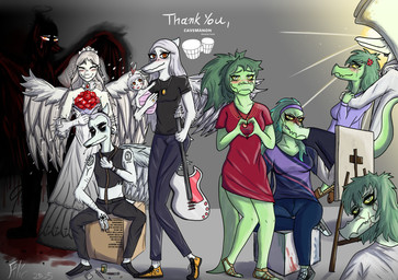 accessory alternate_ending amber_eyes angry anthro arm_tattoo biped black_bottomwear black_clothing black_crop_top black_eyeliner black_pants black_shirt black_topwear blood blush bodily_fluids bone_frill bottomwear bouquet breasts cigarette cigarette_in_mouth clenched_teeth clothed clothed_anthro clothed_female clothed_male clothing cocaine crop_top crying_blood depression dress drugs elbow_feathers electric_guitar eyebrows eyeliner eyes_closed feathered_wings feathers feet female fingers flower flower_in_hair footwear freckled_face freckles frill_(anatomy) gesture green_hair grey_background grey_body grey_bottomwear grey_clothing grey_eyes grey_feathers grey_pants group guitar hair hair_accessory hand_tattoo happy head_turned heart_gesture holding_baby holding_flower holding_guitar holding_musical_instrument holding_object hoodie humanoid_feet humanoid_hands injector jewelry long_hair looking_aside looking_at_viewer looking_back makeup male markings medium_breasts musical_instrument necklace neonate neutral_expression non-mammal_breasts object_in_mouth pants pills plant plantigrade plucked_string_instrument purple_clothing purple_hoodie purple_topwear raised_inner_eyebrows red_clothing red_dress rope_around_neck running_makeup scar shirt shoes short_hair shoulder_tattoo silhouette silhouetted_body simple_background sitting smile smoking smoking_cigarette square_crossover standing string_instrument striped_markings stripes tan_body tattoo teeth toes topwear wedding_dress white_clothing white_shirt white_topwear wings yellow_sclera young young_anthro young_female filiobtd cavemanon_studios goodbye_volcano_high i_wani_hug_that_gator ko_op_(game_developer) snoot_game amber_(snoot_game) fang_(gvh) iadakan olivia_halford baryonyx dinosaur prehistoric_species pterosaur reptile saurischian scalie spinosaurid theropod absurd_res colored hi_res shaded daughter_(lore) mother_(lore) mother_and_child_(lore) mother_and_daughter_(lore) parent_(lore) parent_and_child_(lore) parent_and_daughter_(lore)