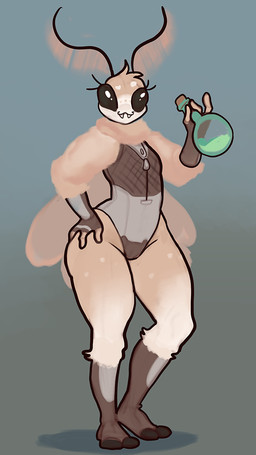 :3 antennae_(anatomy) anthro back_wings beady_eyes black_eyes fangs female fur green_background insect_wings lepidopteran_wings potion potion_bottle simple_background smile solo tan_body tan_fur teeth white_body white_fur wide_eyed wings diadorin veena_(diadorin) arthropod insect lepidopteran moth 2018