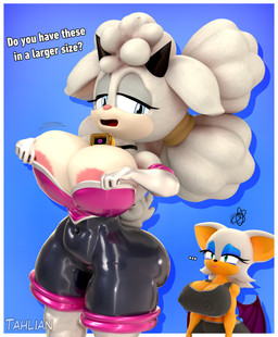 anthro areola areola_slip big_breasts bodysuit breast_envy breasts clothing duo erect_nipples female huge_breasts nipple_outline nipples skinsuit text tight_clothing tahlian idw_publishing sega sonic_the_hedgehog_(comics) sonic_the_hedgehog_(idw) sonic_the_hedgehog_(series) lanolin_the_sheep_(sonic) rouge_the_bat bat bovid caprine mammal sheep 3d_(artwork) absurd_res digital_media_(artwork) english_text hi_res
