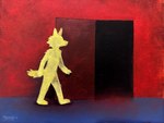 ambiguous_anthro ambiguous_gender anthro biped door faceless_anthro faceless_character fur plantigrade solo standing yellow_body yellow_fur meesh canid canine mammal 2025 4:3 hi_res oil_painting_(artwork) traditional_media_(artwork)