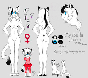 anthro black_nipples black_vulva blue_eyes breasts butt clitoris clitoris_piercing dipstick_ears dipstick_tail ear_markings female feral fur genital_piercing genitals labia_piercing markings multicolored_ears multiple_forms navel navel_piercing nipple_piercing nipples nude paws piercing profile solo tail tail_markings text thin_tail vulva vulva_piercing white_body white_fur young young_anthro young_female lobadelaluna izzy_bledinos domestic_cat felid feline felis mammal digital_media_(artwork) english_text hi_res model_sheet