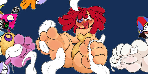 2_toes 3_toes 4_toes arm_in_mouth arms_above_head between_toes blush bodily_fluids brown_hair caine_censorship censor_bar clothing crying_laughing curling_toes detachable detachable_limbs doll feathers feet female fool's_hat foot_fetish foot_focus foot_in_mouth golden_clothing group hair hat headgear headwear laugh mask plushie rag_doll_(toy) red_hair removed_arm tan_body tan_skin tears tickle_fetish tickle_torture tickling tickling_feet toe_in_mouth toes white_body white_skin limscast glitch_productions the_amazing_digital_circus bubble_(tadc) gangle_(tadc) pomni_(tadc) ragatha_(tadc) zooble_(tadc) animate_inanimate fabric_creature human humanoid living_bubble living_doll living_mask living_plushie living_toy mammal shape_head absurd_res alpha_channel hi_res nonbinary_(lore)