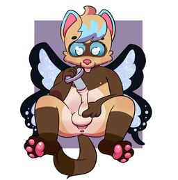 ahoge anthro anus balls blue_highlights blue_sclera blush blush_stickers cheek_tuft countershading dildo dildo_insertion dipstick_ears dipstick_tail docking ear_markings facial_markings facial_tuft foreskin foreskin_play foreskin_stretching genitals hair head_markings highlights_(coloring) holding_own_penis holding_penis insect_wings leaning leaning_backward leg_markings lepidopteran_wings looking_at_self male markings mask_(marking) multicolored_ears narrowed_eyebrows nipples nude open_mouth open_smile pawpads penile penis pink_nipples pink_pawpads sex sex_toy sex_toy_insertion smile socks_(marking) solo tail tail_markings tongue tongue_out tuft white_body white_countershading wings young young_anthro young_male cutethulu domestic_ferret mammal mustelid musteline true_musteline weasel absurd_res hi_res
