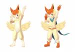 alternate_species blue_eyes butt_wings clothed clothing double_v_sign gesture hand_gesture humanoidized male midriff simple_background solo standing unusual_wing_placement v_sign white_background wings young bokustar_fox nintendo pokemon animal_humanoid generation_5_pokemon humanoid legendary_pokemon pokemon_(species) victini 2016 absurd_res hi_res