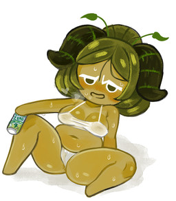 anus_peek beverage big_breasts blush bodily_fluids breasts breath brown_body cleavage clothed clothing drunk featureless_feet featureless_hands feet female front_view genitals green_eyes green_hair green_horn hair holding_beverage holding_object horn inverted_nipples looking_at_viewer navel nipples open_mouth panties simple_background slightly_chubby solo spread_legs spreading substance_intoxication sweat sweatdrop thick_thighs topwear translucent translucent_clothing translucent_panties translucent_topwear translucent_underwear underwear vulva white_background white_clothing white_panties white_topwear white_underwear wide_hips 2x_(artist) cookie_run devsisters matcha_cookie cookie_(cookie_run) horned_humanoid humanoid 2025