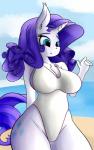 anthro anthrofied beach big_breasts biped breasts cleavage clothed clothing cutie_mark female horn outline seaside solo standing swimwear huckser friendship_is_magic hasbro my_little_pony mythology rarity_(mlp) equid equine mammal mythological_creature mythological_equine unicorn absurd_res digital_media_(artwork) hi_res portrait three-quarter_portrait