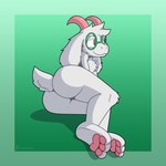 anthro butt eyewear feet fur glasses horn male nude paws smile solo white_body white_fur silvrsterlng deltarune undertale_(series) ralsei bovid caprine goat mammal 1:1 digital_media_(artwork) hi_res