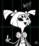 clothing dialogue fangs female gesture hair hair_bows hand_gesture multi_arm multi_eye multi_limb pointing solo teeth text nessvii undertale undertale_(series) muffet animal_humanoid arachnid arachnid_humanoid arthropod arthropod_humanoid humanoid spider_humanoid english_text hi_res