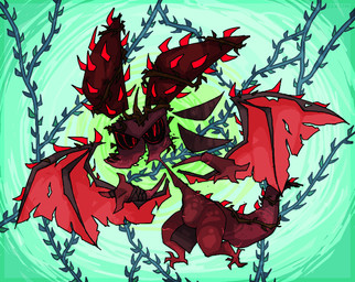 anthro big_tail brown_body claws looking_at_viewer male notched_wings sharp_teeth simple_background solo spiked_tail spikes spikes_(anatomy) tail teeth thorns wings roksim scorcho veggiefolk