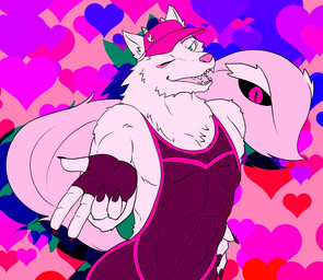 anthro clothing hat headgear headwear heart_symbol kemono looking_at_viewer male muscular muscular_anthro muscular_male one_eye_closed smile solo tight_clothing visor_cap wetsuit wink manzanaringopai lifewonders tokyo_afterschool_summoners bathym_(tas) canid canine canis demon mammal wolf