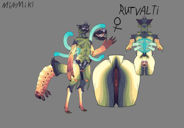 anthro anus breasts butt claws clitoris fangs female genitals hooves multi_breast nipples pupils rainbow solo square_pupils tail teeth tentacles tongue urethra vulva minmiki rutvalti arthropod beetle chimera demon domestic_cat felid feline felis giraffid insect larva mammal okapi blue eyes gray invalid_color absurd_res hi_res model_sheet pastel_theme