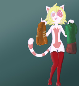 anthro blonde_hair clothing dress featureless_crotch female flat_chested hair hoodie legwear mostly_nude puppet solo stockings topwear knullox larrybay2 floraverse beleth_(floraverse) white_beleth_(floraverse) domestic_cat felid feline felis mammal digital_media_(artwork) digital_painting_(artwork) hi_res painting_(artwork)