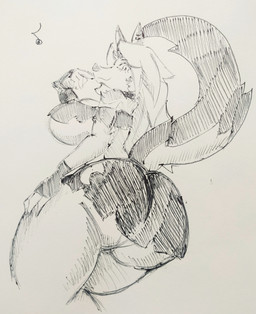 anthro big_breasts big_butt bottomwear breasts butt clothing collar female fingerless_gloves fur gloves hair handwear skirt solo spiked_collar spikes thick_thighs pikapika212 hellaverse helluva_boss mythology loona_(helluva_boss) canid canid_demon canine demon hellhound mammal mythological_canine mythological_creature 2023 hi_res sketch traditional_media_(artwork)