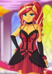 2020 anthro armwear breasts chest_tuft clothed clothing digital_media_(artwork) dress equestria_girls equid equine eyebrows eyelashes female front_view hasbro hi_res horn inside mammal my_little_pony mythological_creature mythological_equine mythology smile solo sunset_shimmer_(eg) text tuft twistedscarlett60 unicorn url