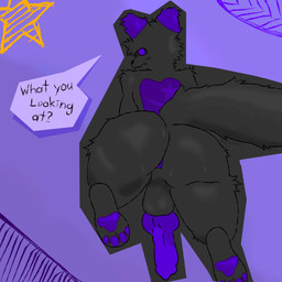 anthro bent_over big_penis blush bodily_fluids butt feet femboy fluffy flustered genitals looking_back male nude paper penis presenting presenting_hindquarters purple_body solo sweat mimikyuvmax 1:1 hi_res