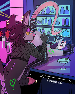 anal ass_up black_body black_fur black_hair blush blush_lines clothing detailed_background duo fishnet_clothing fishnet_topwear fur furniture glass_bottle grey_body grey_fur hair latex latex_clothing latex_legwear latex_thigh_highs legwear lying male male/male markings masturbation nightclub on_table oral rimming sex table thigh_highs topwear furryends canid mammal murid murine rat rodent hi_res tagme