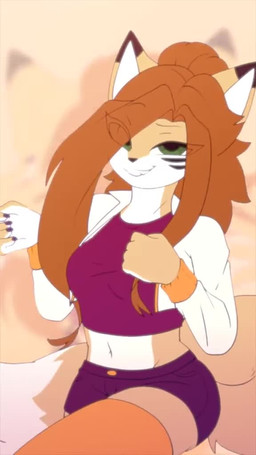 anthro bottomwear clothed clothing dancing electronics female headphones multiple_angles shorts topwear vest eipril elisabeth_(eipril) canid canine fox mammal 9:16 animated short_playtime sound webm