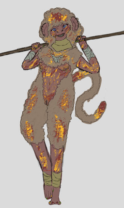 anthro female genitals jewelry markings solo staff tribal tribal_jewelry tribal_markings vulva leftoverlambchowder haplorhine mammal monkey primate hi_res