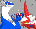 2015 5:4 ambiguous_gender beverage blue_body blue_markings blue_wings chest_markings coca-cola cola digital_drawing_(artwork) digital_media_(artwork) duo eon_duo eye_contact facial_markings feral fight full-length_portrait generation_3_pokemon grin head_markings latias latios legendary_duo legendary_pokemon long_neck looking_at_another markings multicolored_body nintendo open_mouth open_smile pepsi pokemon pokemon_(species) portrait ravinosuke1 red_body red_eyes red_markings red_tail red_wings simple_background smile snout soda tail white_body wings yellow_eyes