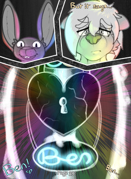 anthro bodily_fluids buckteeth chest_(container) close-up cum cum_string duo exclamation_point front_view fur genital_fluids grey_eyes hair happy heart_symbol inside lock long_ears male nervous plushie rainbow rainbow_lights scared smile standing teeth text young young_anthro young_male dasherslash andy_(dasherslash) animate_inanimate living_plushie mammal mustelid otter 2026 comic digital_media_(artwork) english_text hi_res