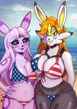 anthro beach big_breasts bikini blushing_at_viewer breasts clothing curvy_figure duo female fur hair lorena_(anewkindofcreature) mature_female orange_hair purple_body purple_hair red_eyes smile swimwear thick_thighs two-piece_swimsuit united_states_of_america white_body white_fur wide_hips artsysaber nintendo pokemon danya_(anewkindofcreature) cinderace eeveelution espeon generation_2_pokemon generation_8_pokemon hybrid pokemon_(species) umbreon hi_res daughter_(lore) incest_(lore) mother_(lore) mother_and_child_(lore) mother_and_daughter_(lore) parent_(lore) parent_and_child_(lore) parent_and_daughter_(lore)