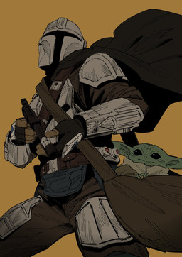 duo male narunaru37101 star_wars the_mandalorian the_mandalorian_and_grogu din_djarin din_grogu alien human mammal yoda's_species hi_res