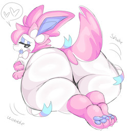 ambiguous_gender big_butt blush butt butt_focus emanata feral heart_symbol huge_butt looking_back nude onomatopoeia open_mouth pawpads paws simple_background solo sound_effects speech_bubble tail text white_background fennecbutts nintendo pokemon eeveelution generation_6_pokemon pokemon_(species) sylveon 1:1 hi_res