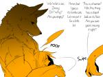 4:3 angry anthro black_nose black_sclera canid canine canis clothing comic dialogue digital_media_(artwork) disembodied_hand dog_tags duo_focus english_text female fluffy fur group hair hard_translated human insult kemono lila_(kashiwagi_aki) male mammal muscular possessive protective shirt short_hair size_difference sound_effects text third-party_edit tight_clothing tight_topwear topwear translated translation_edit wolf yakantuzura zinovy
